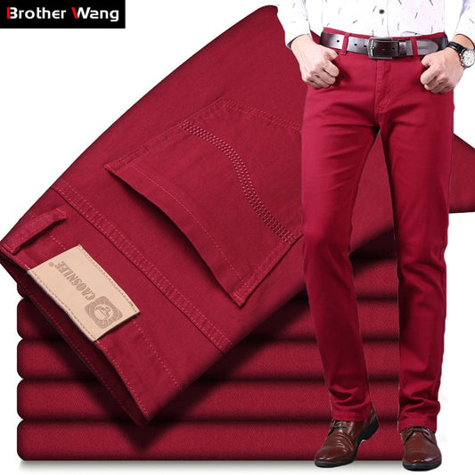 Men's Colored Solid Straight Denim Stretch Jeans