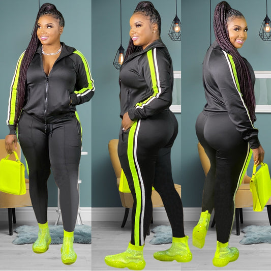 Women's Zipper Top Side Striped Tracksuit to 4X