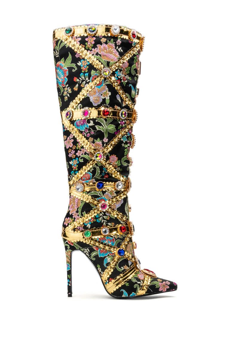 Crystal Buckle Mental Heels Side Zipper Colorful Over the Knee Boots