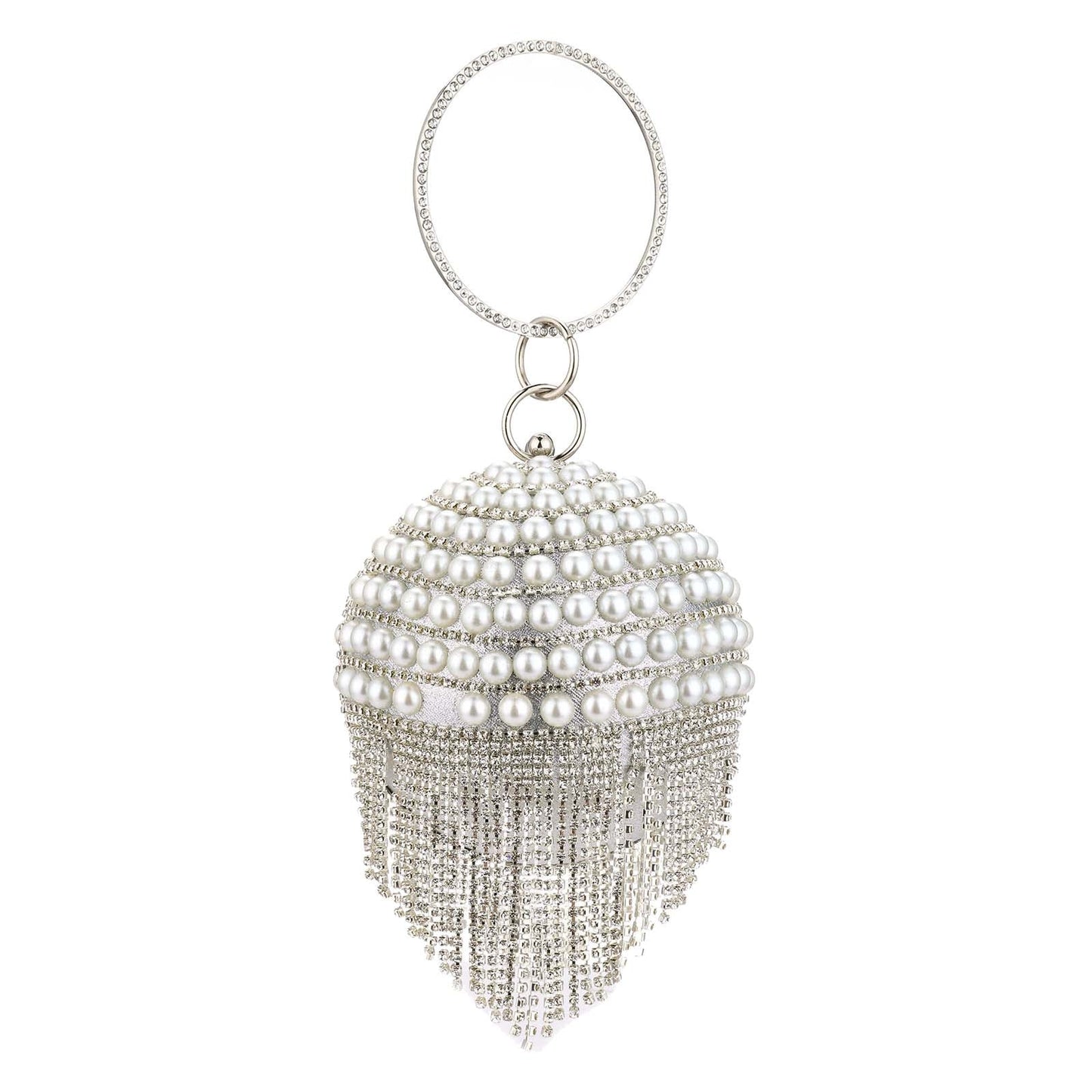 Diamond Tassel Basketball Metal Crystal Clutch Purse w/ Ring Handle