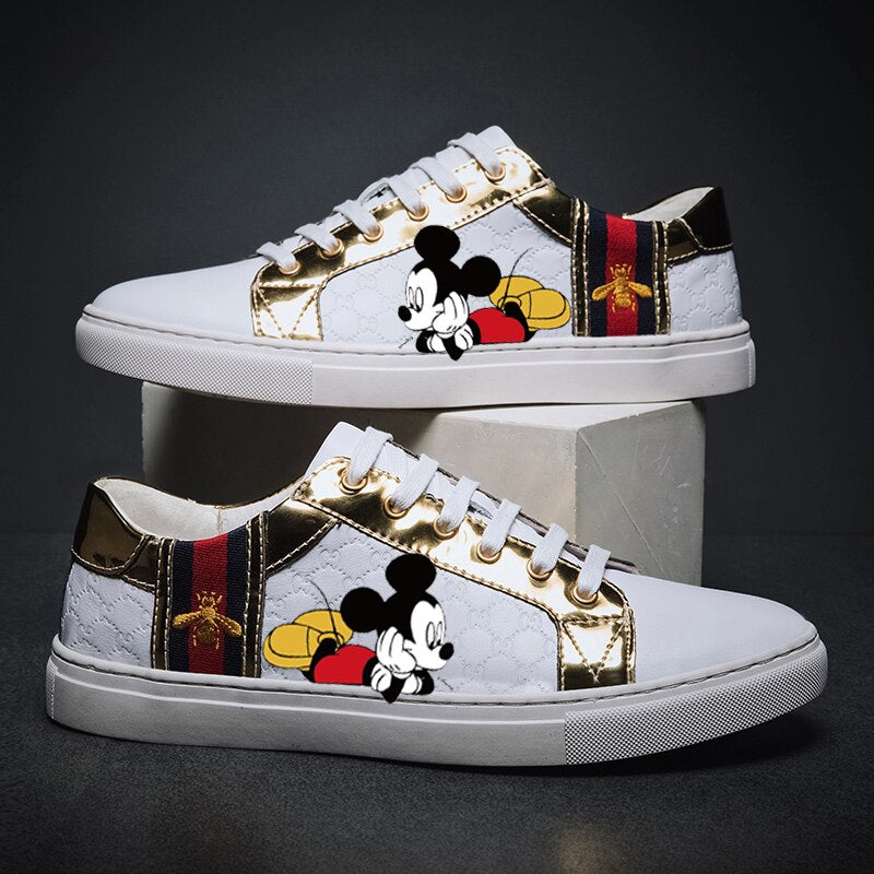 Mickey Mouse Customized Men's Leather Cartoon Sneakers