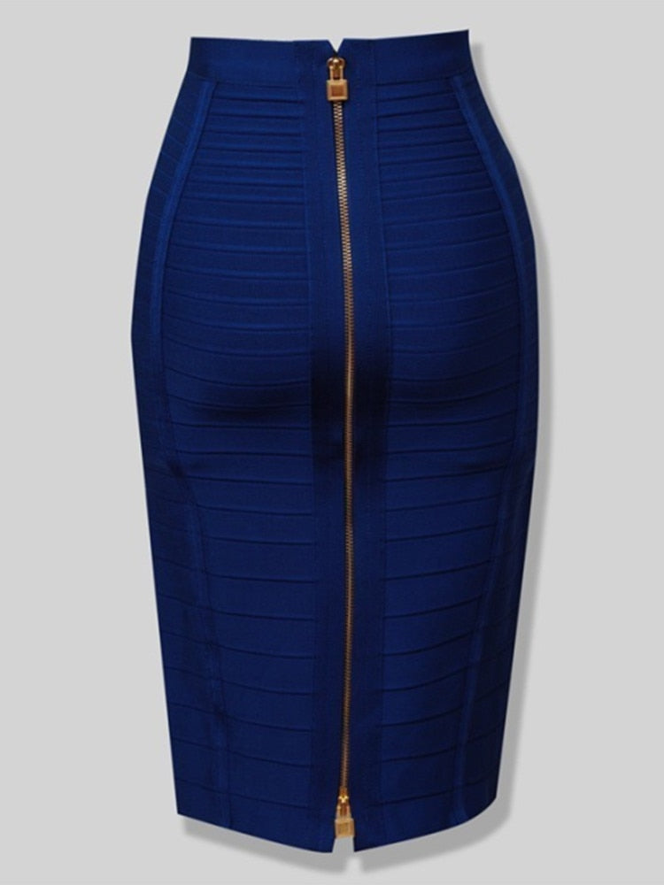 Solid Zipper Back Bandage Elastic Maxi Pencil Skirt