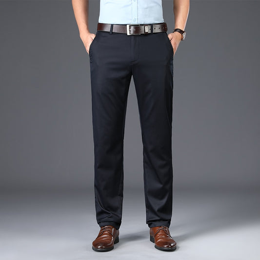 Men's Mid Waist Straight Formal Long Solid Color Slacks