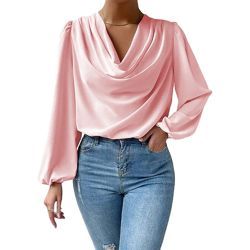 Draped Chiffon Lantern Sleeve Loose Blouse