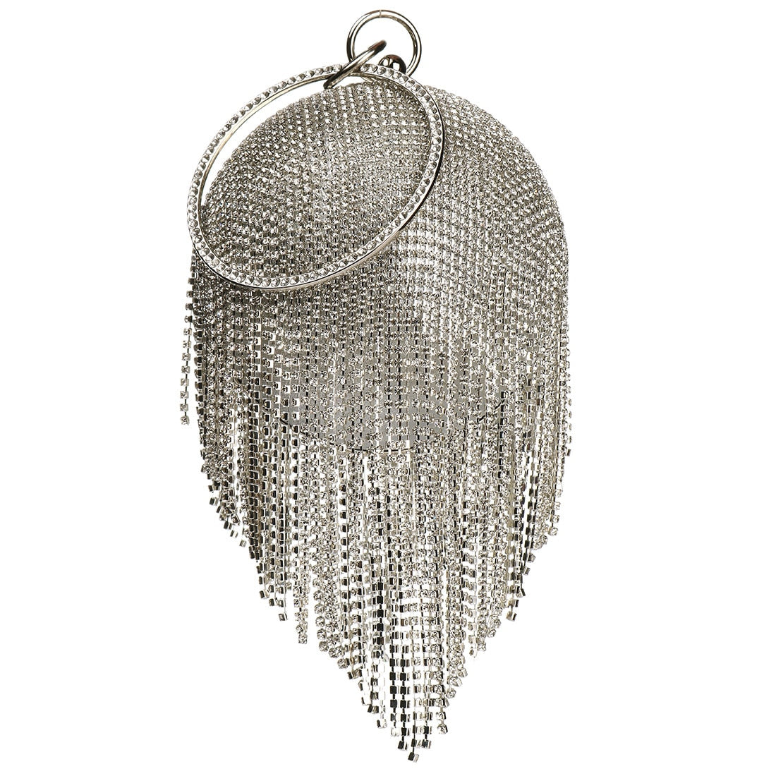 Diamond Tassel Basketball Metal Crystal Clutch Purse w/ Ring Handle