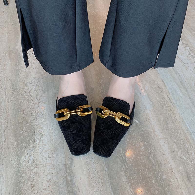 Metal Chain Square Toe Flat Mules