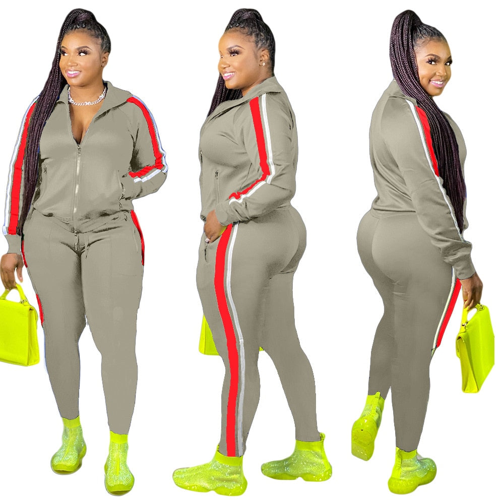 Women's Zipper Top Side Striped Tracksuit to 4X