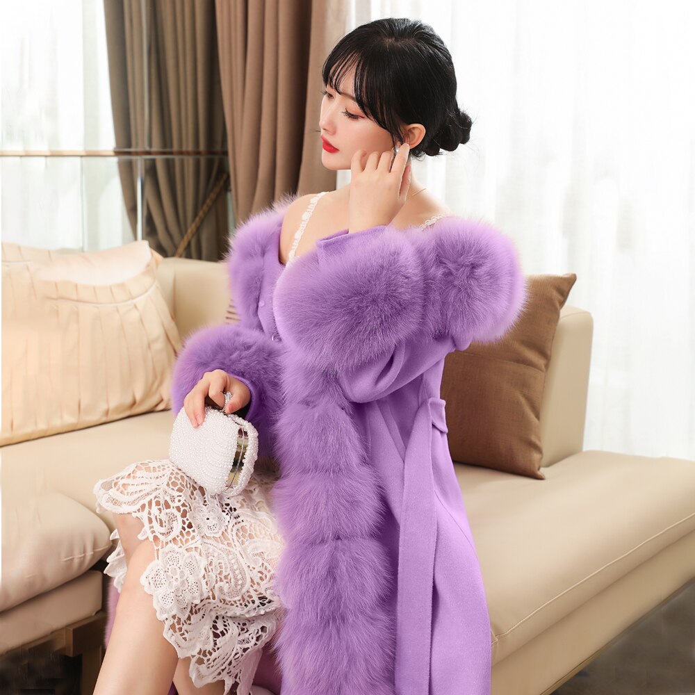 Double-Sided Cashmere Detachable Fox Fur Collar X-Long Coat