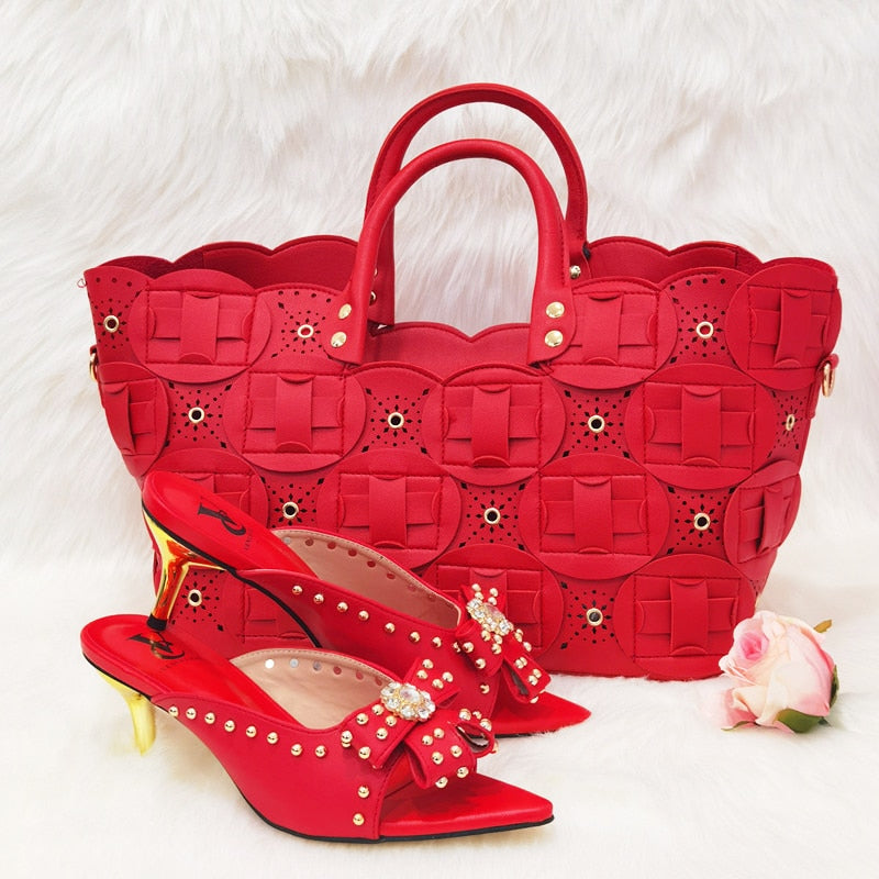 Rivet Style Shoe & Bag to Match in Color Nigerian Design Purse Set