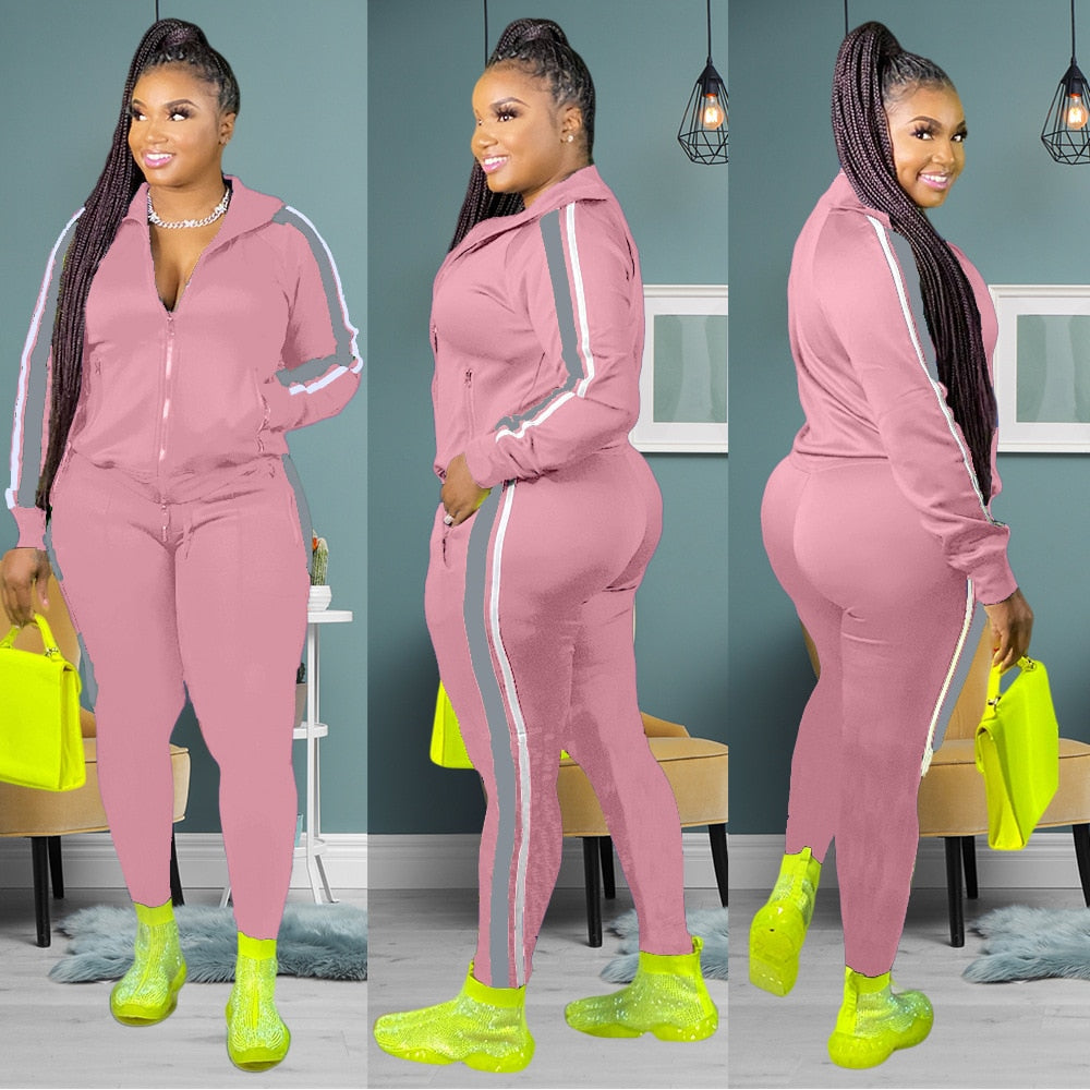 Women's Zipper Top Side Striped Tracksuit to 4X