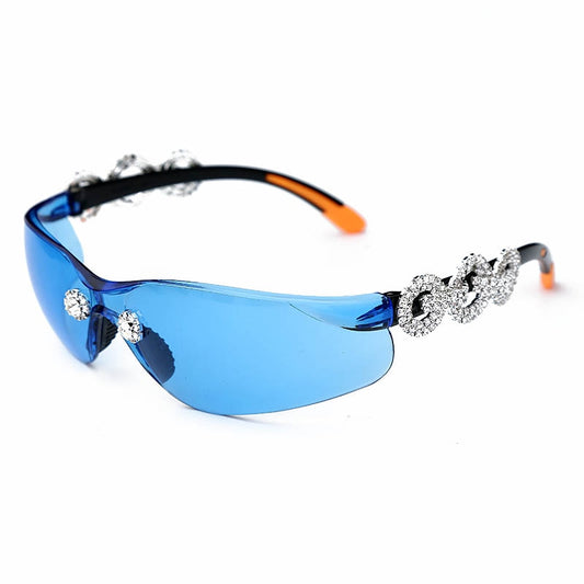 Metallic Diamond Y2K Rhinestone Chain Link Rimless UV400 Unisex Sunglasses