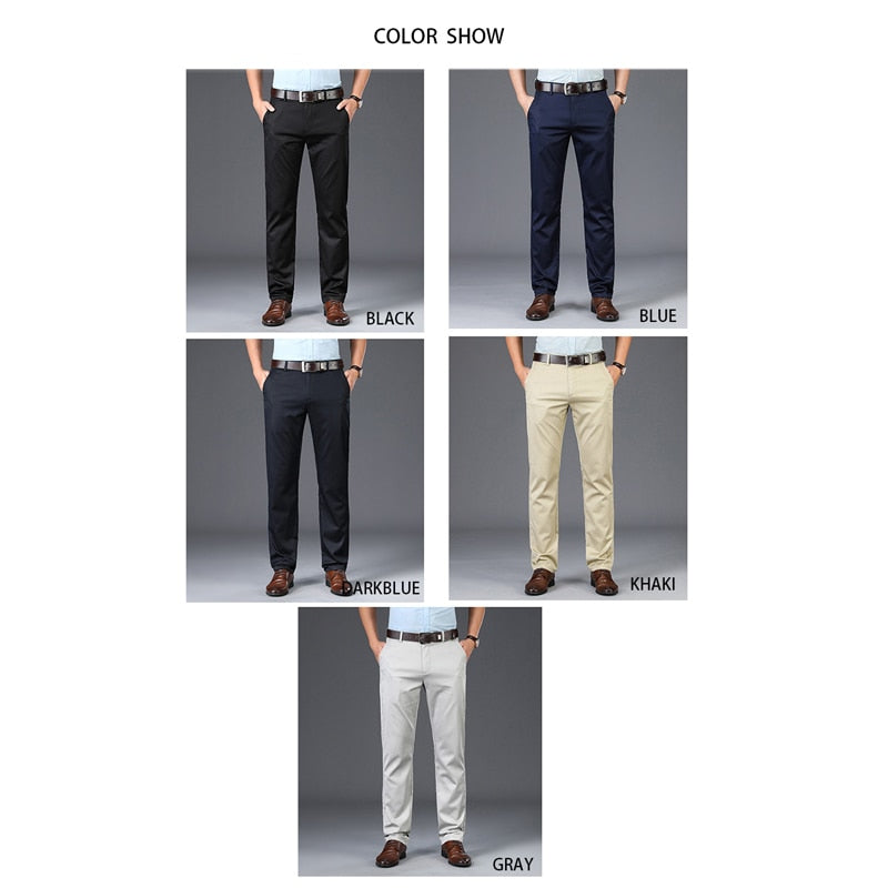 Men's Mid Waist Straight Formal Long Solid Color Slacks