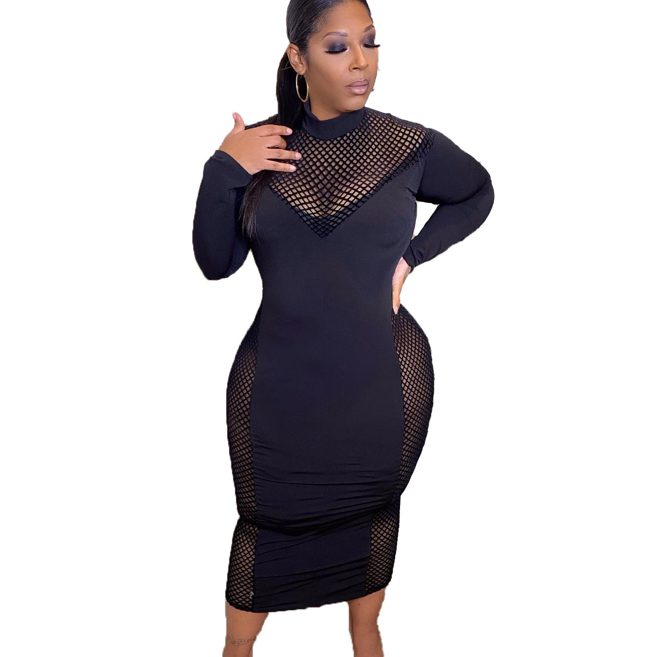 Transparent Black Mesh Plus Size Maxi Dress to 5X