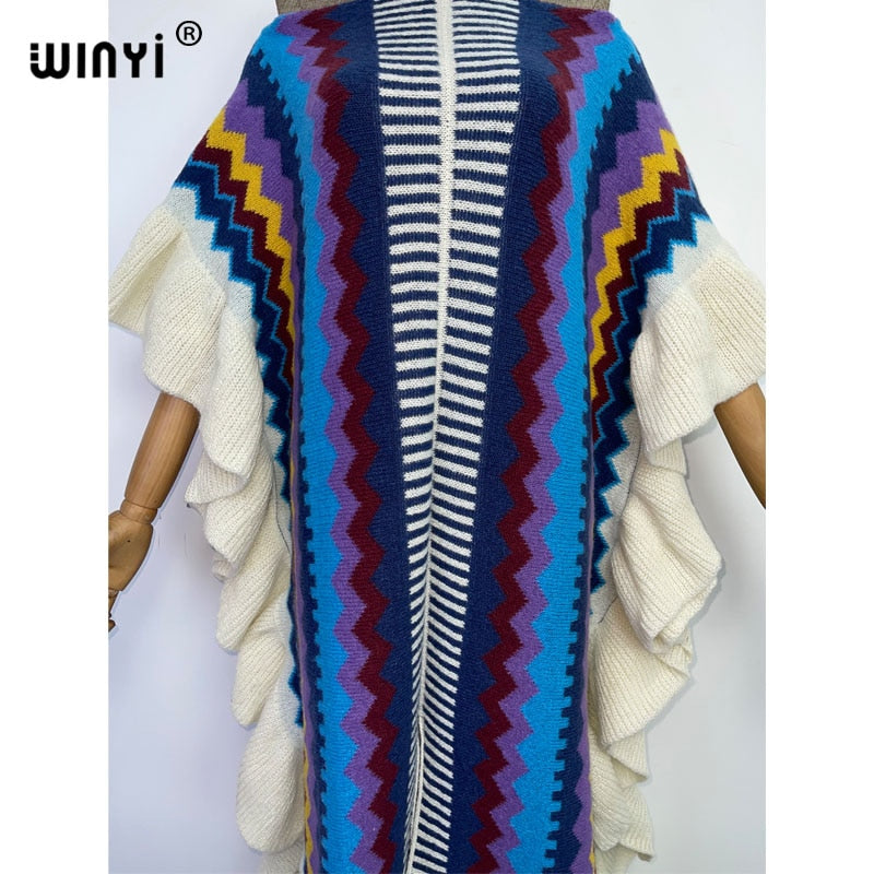 Knitted Rainbow Printed Comfort African Bohemian Dress