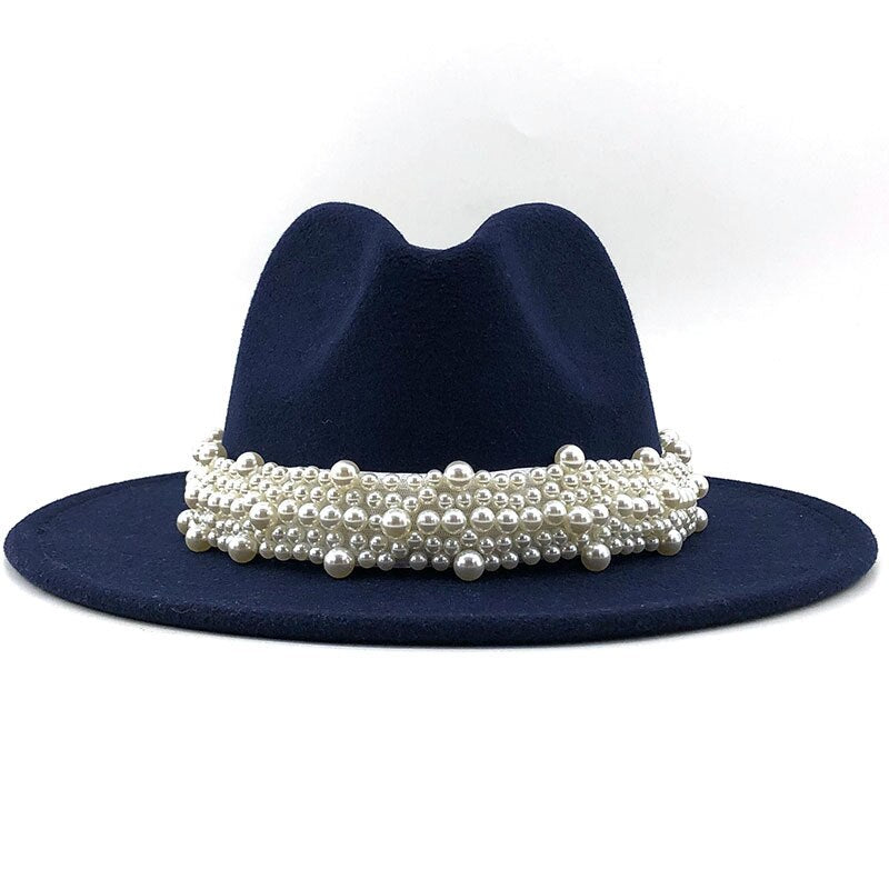 Pearl Ribbon Felt Fedora Hat