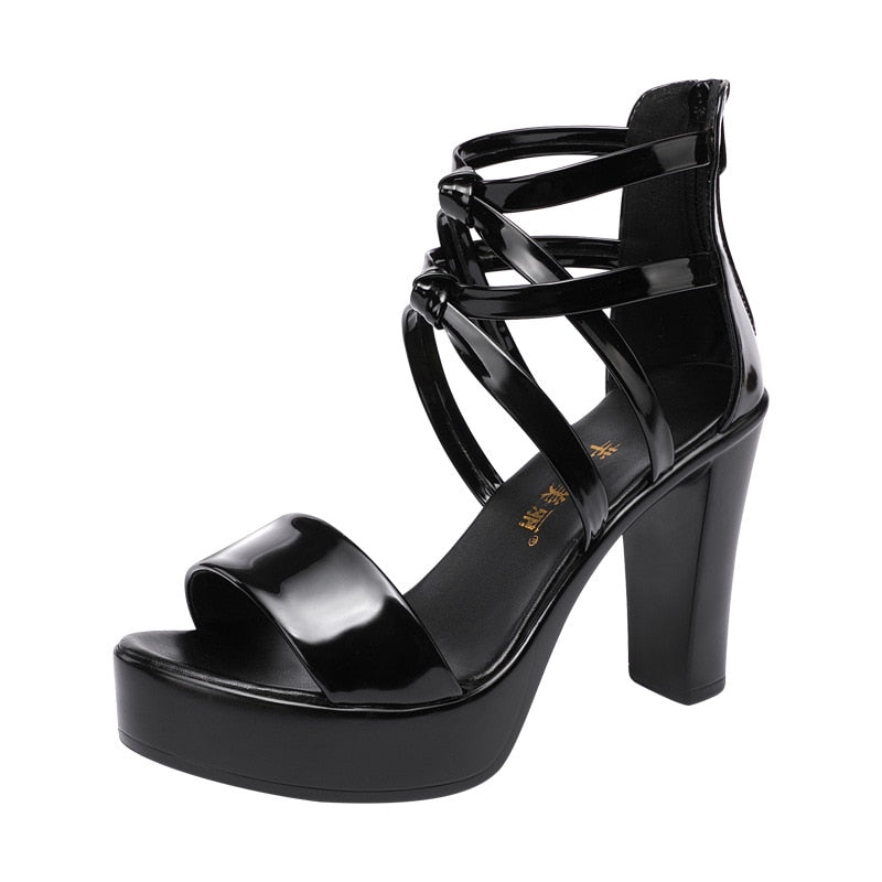 Block Heel Platform Gladiator Patent Leather Sandals