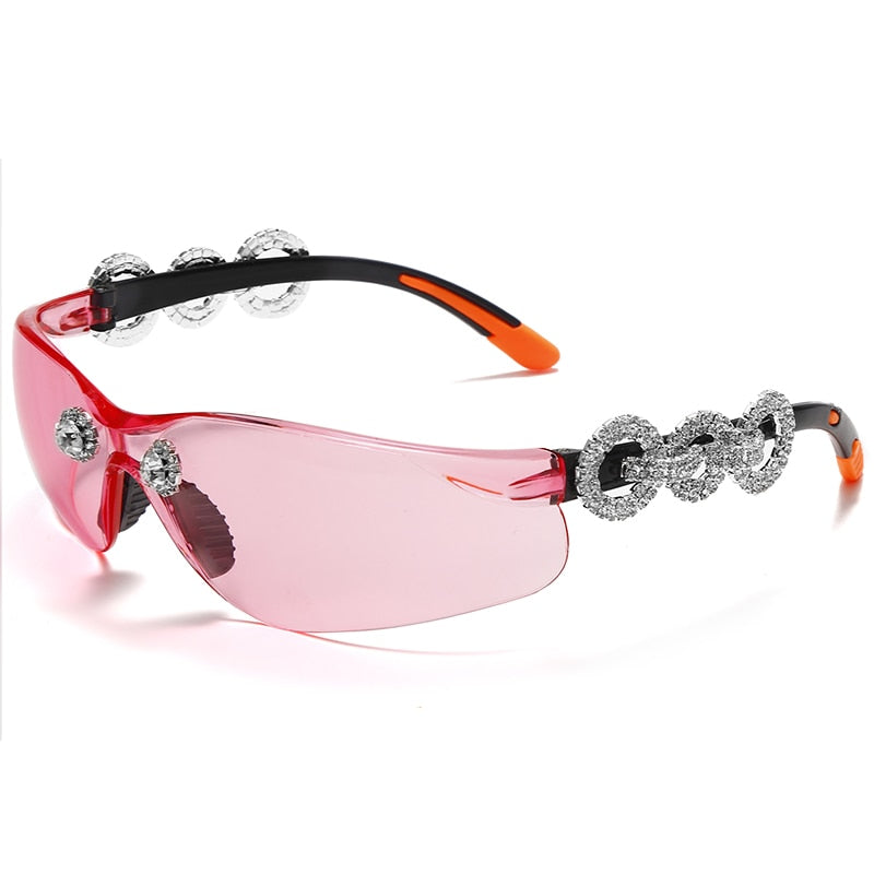 Metallic Diamond Y2K Rhinestone Chain Link Rimless UV400 Unisex Sunglasses