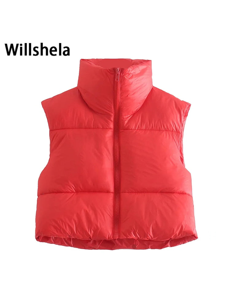 Cropped Ladies Puffer Sleeveless Ladies Down Mini Vest-9 Colors