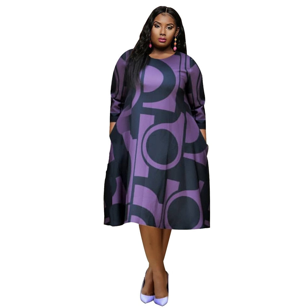 Abstract Pattern Midi Elegant Dress to 4X Plus