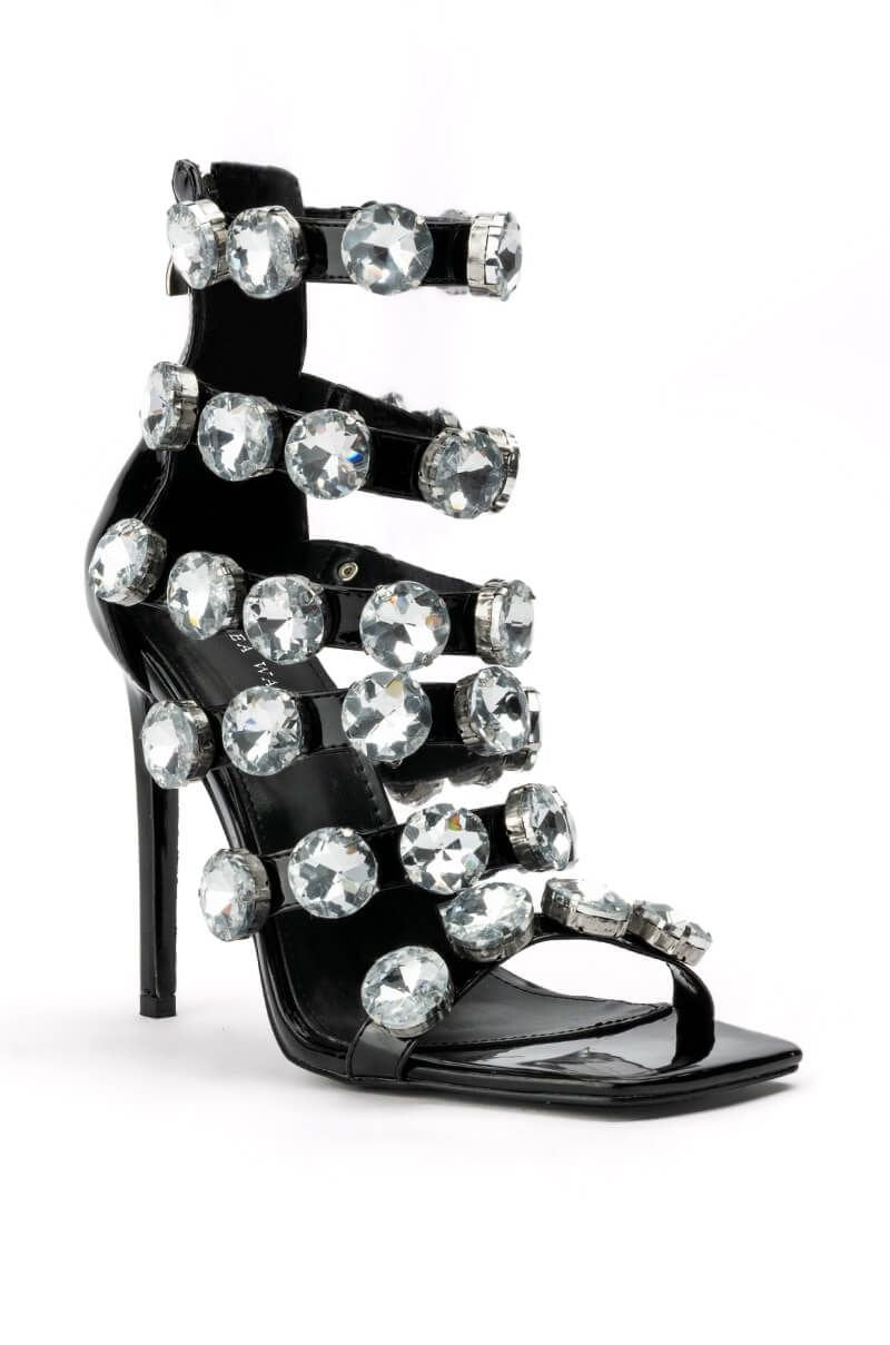 Rhinestone Back Zipper Runway Gladiator Sandal Pumps