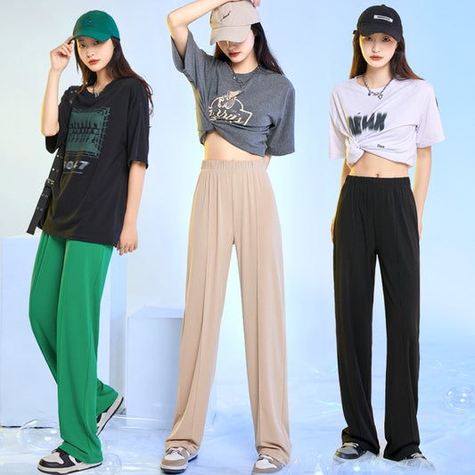 Wide Leg Straight Tube Knitted Women's Baggy Stretch Pants