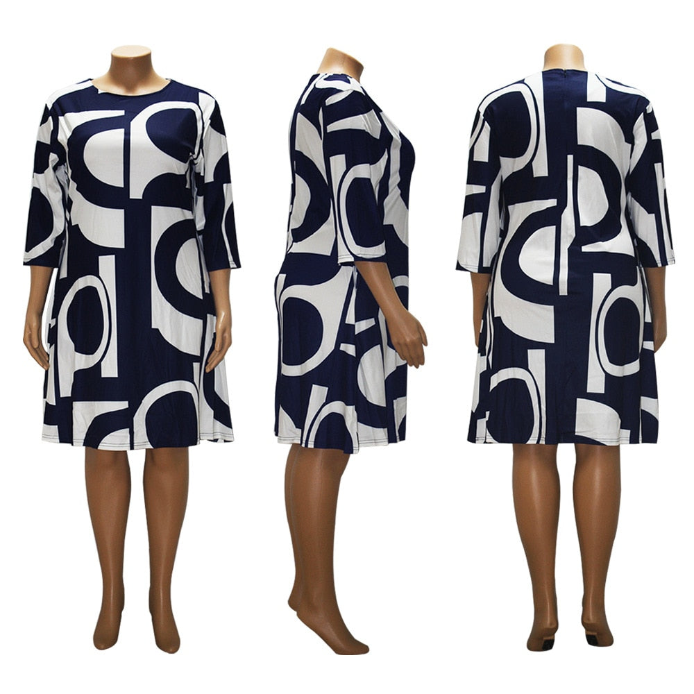 Abstract Pattern Midi Elegant Dress to 4X Plus