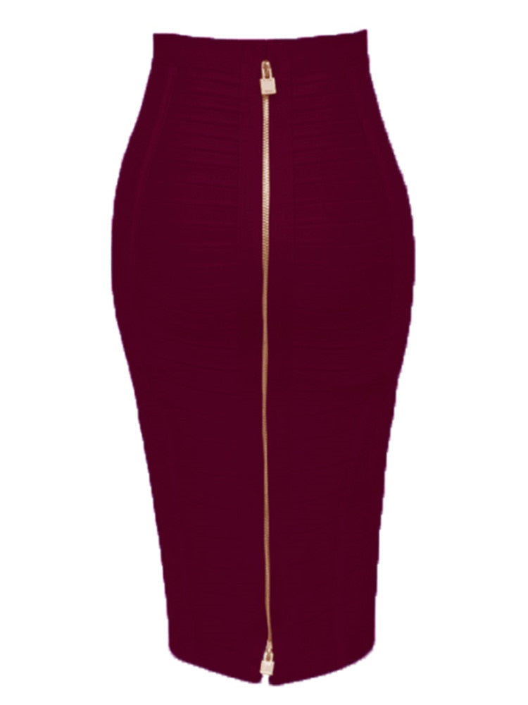 Solid Zipper Back Bandage Elastic Maxi Pencil Skirt