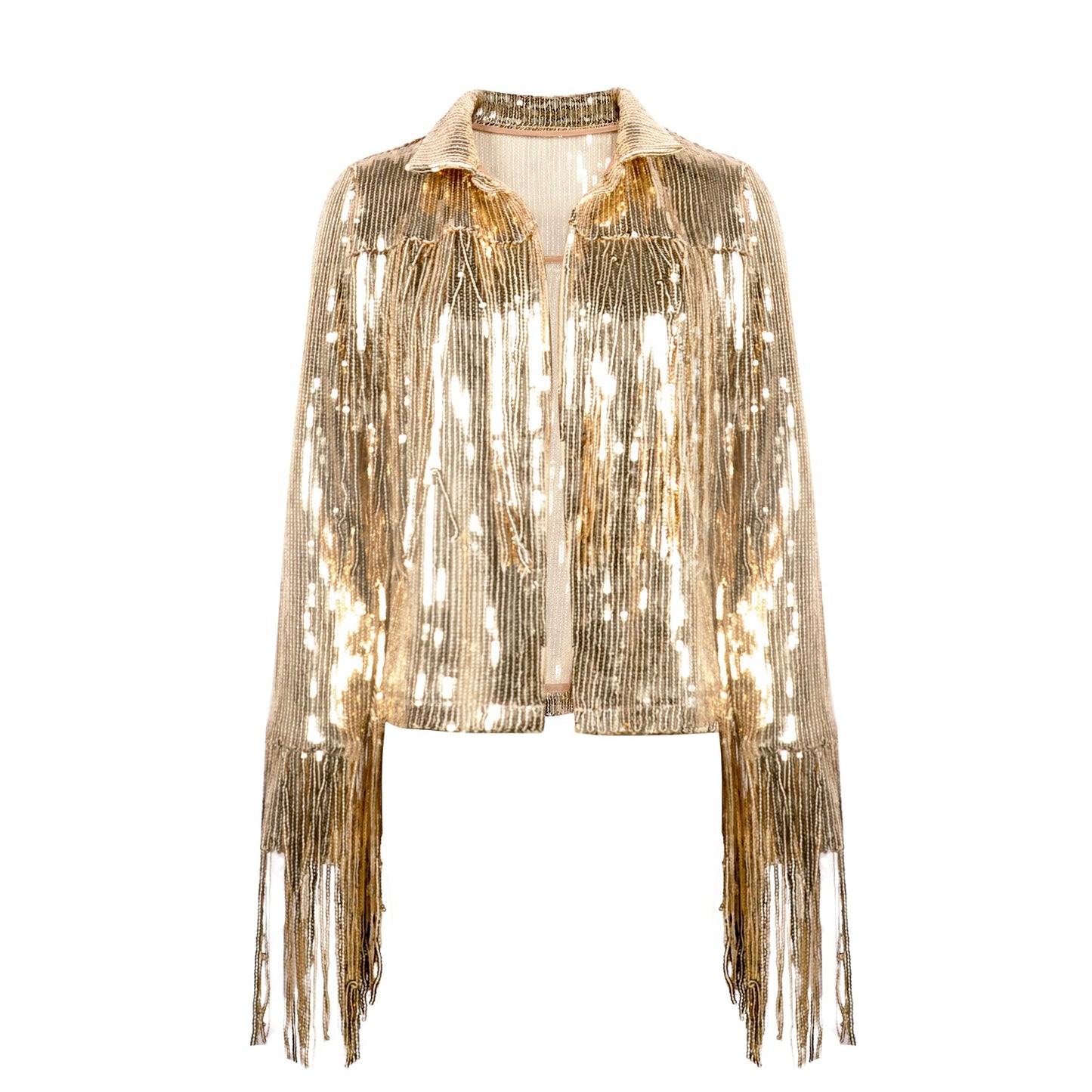 Sequin Metallic Tassel Fringed Beaded Bomber Jacket