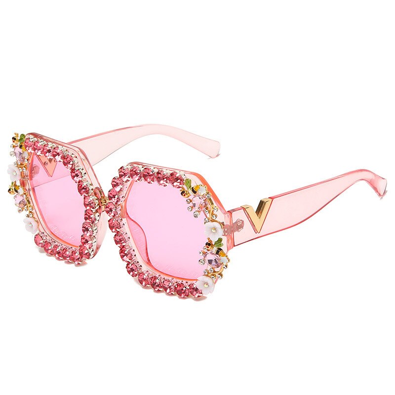 Floral Square Rhinestone Diamond Bling Sunglasses