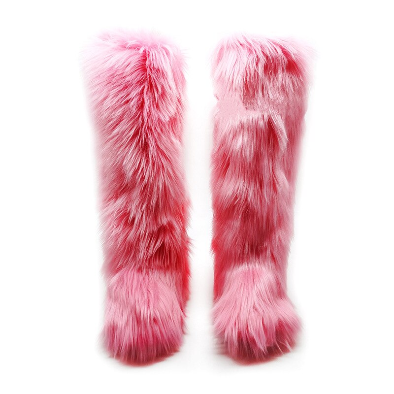 Colorblock/Solid Faux Fur Long Snowboots