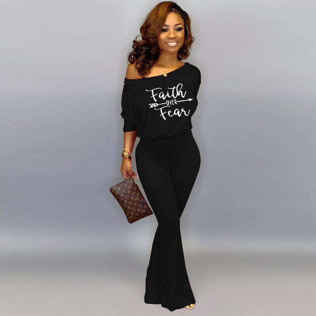 Print Off Shoulder Lace Up 1-Piece Jumpsuits