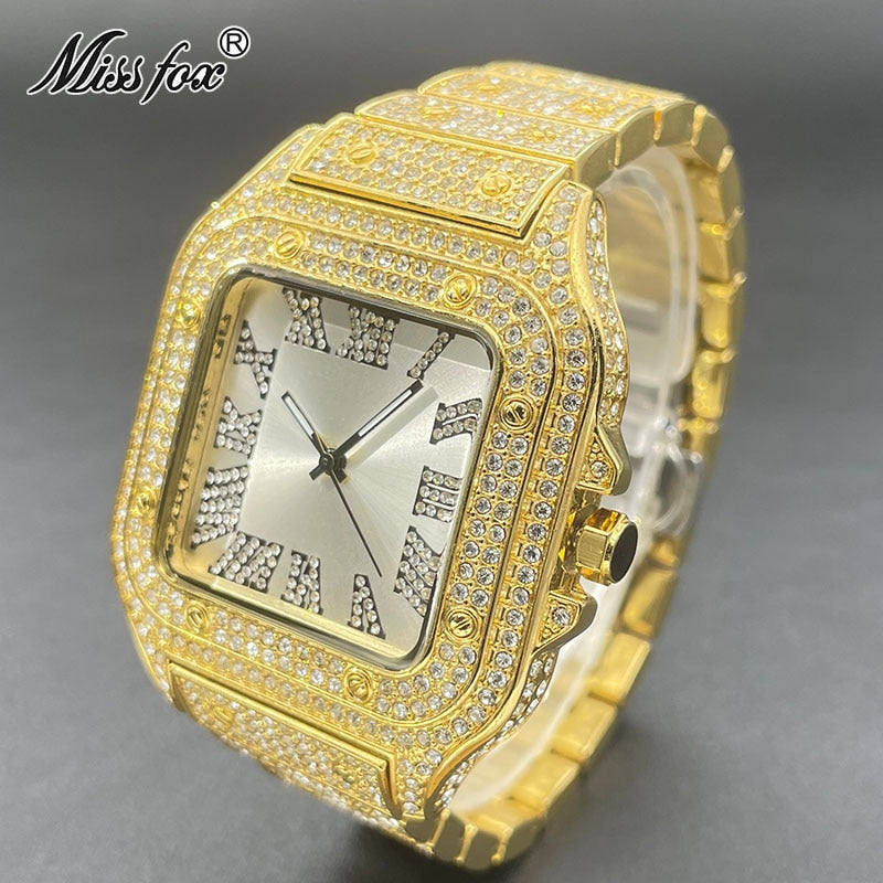 Men's Square Waterproof Diamond Luminous Watch