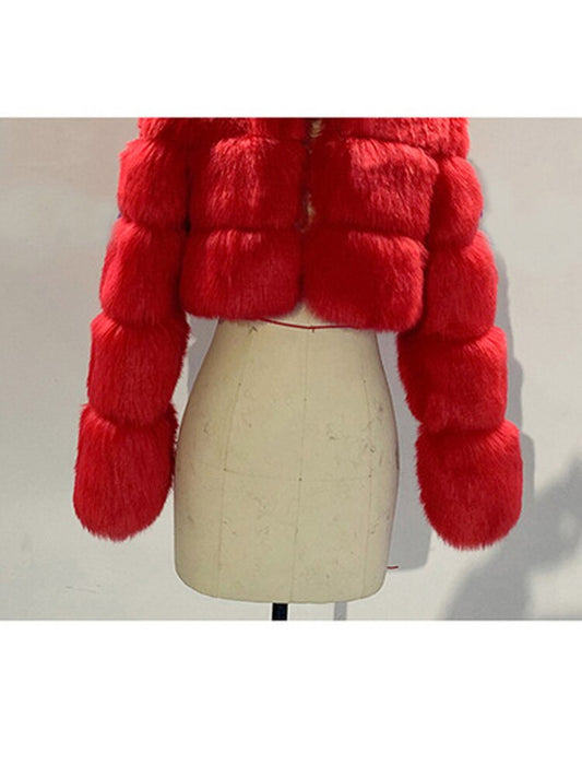 Faux Ladies Cropped Fox Fur Stand Collar Jacket