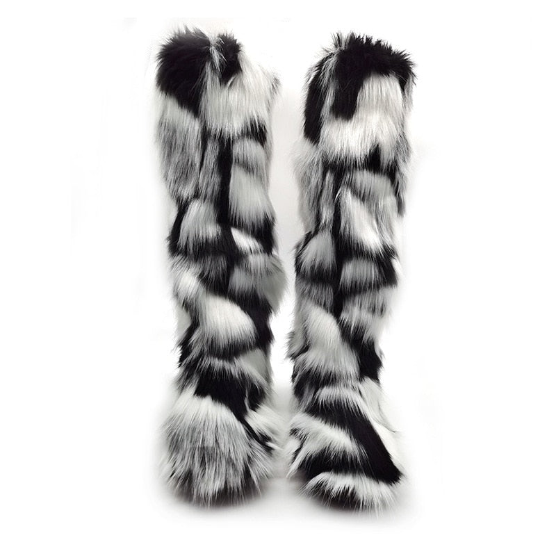 Colorblock/Solid Faux Fur Long Snowboots