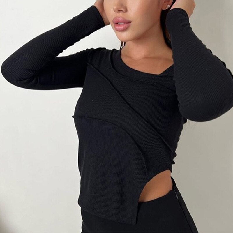 Round Neck Skinny Cut Out Crop Top