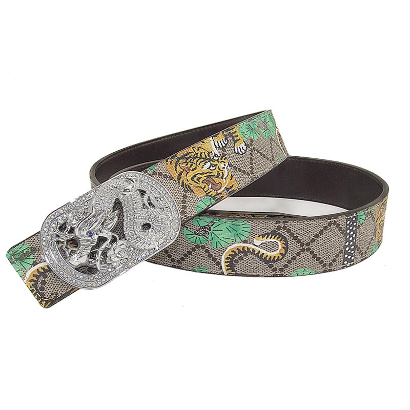 Unisex Gold/Silver Tiger/Dragon/Eagle/Butterfly Pattern Alloy Smooth Buckle Diamond Leopard Head Leather Belts