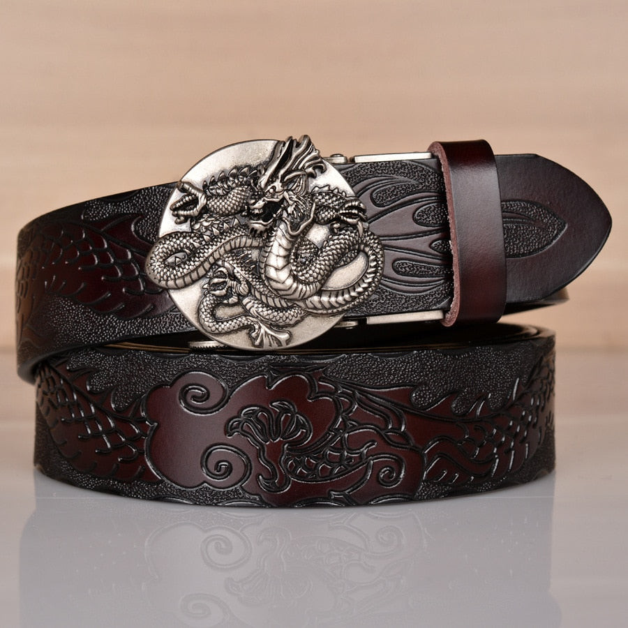 Men's Gothic Black Metal V Lion Dragon Leather Belt