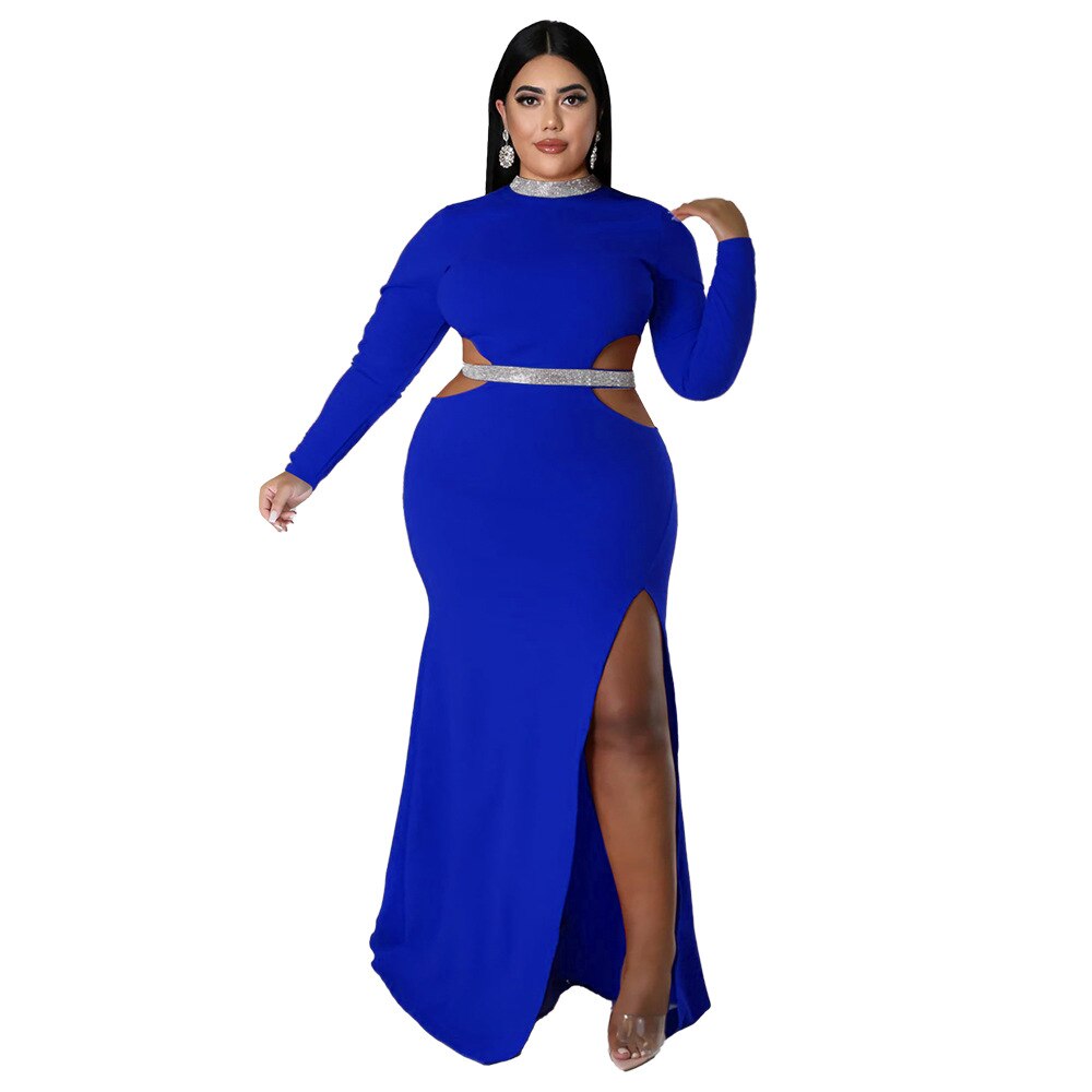 Holllow Out Long Sleeve Side Slit Plus Size Dress to 4X