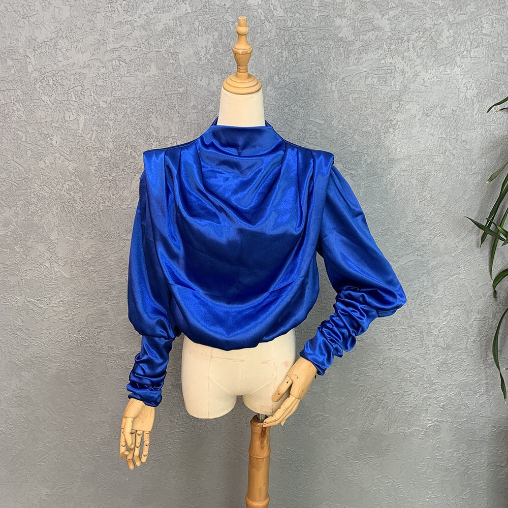 Draped Satin Women's Long Sleeve Blouse