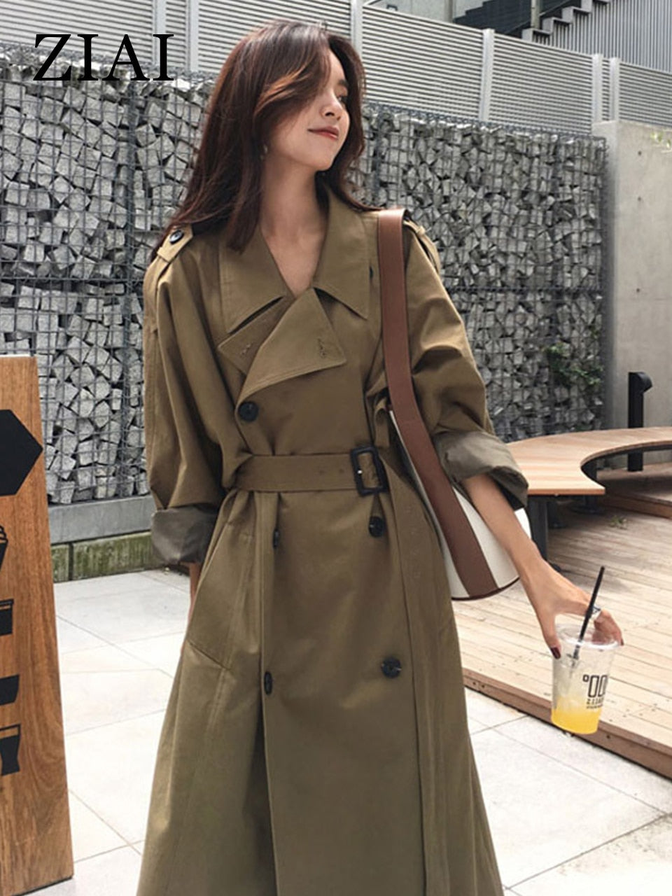 Women's Windbreaker Button Trench Coat