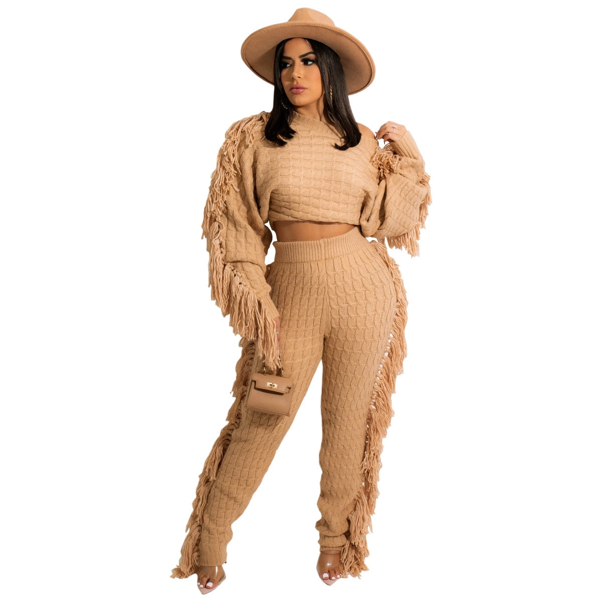 Tassel Knitted Sweater & Matching Pants 2-Piece Set