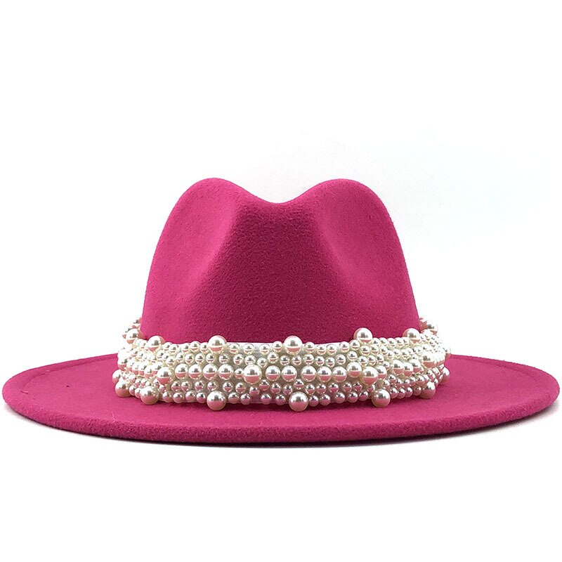 Pearl Ribbon Felt Fedora Hat