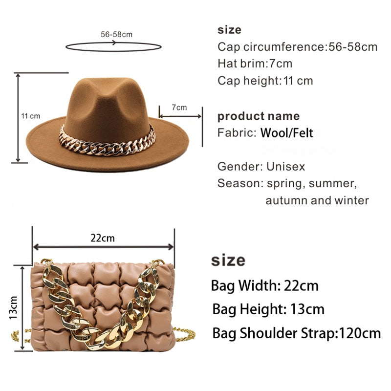 Fedora Gold Chain Hat & Purse Set