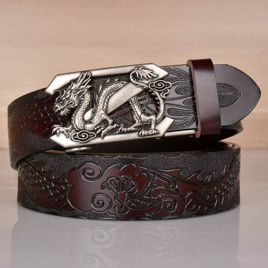 Men's Gothic Black Metal V Lion Dragon Leather Belt