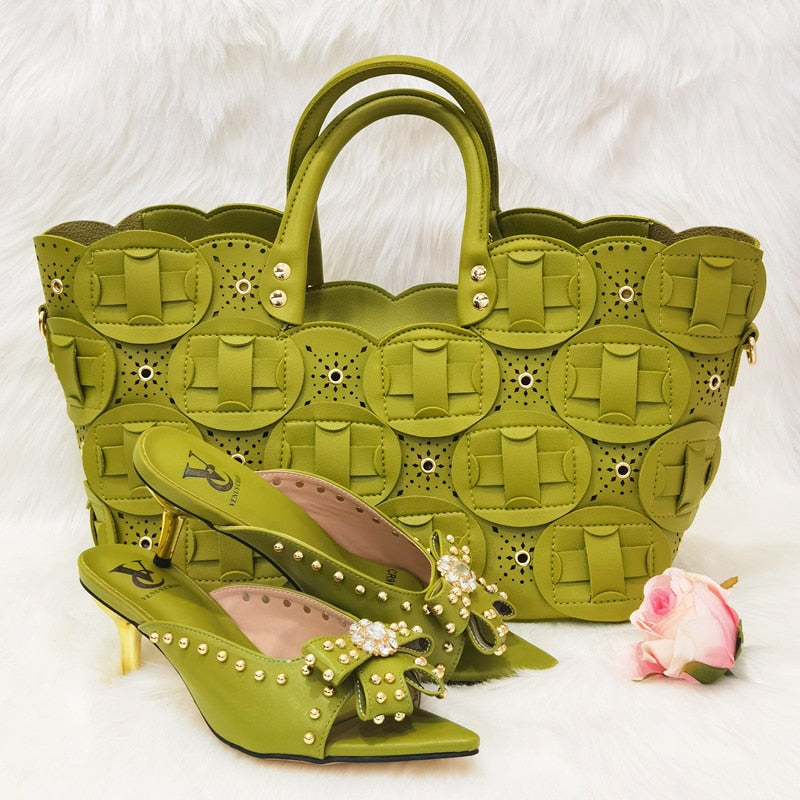 Rivet Style Shoe & Bag to Match in Color Nigerian Design Purse Set