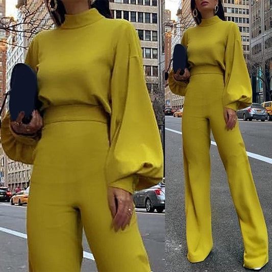 Turtleneck/Asymmetrical Wide Leg Long Sleeve/One Sleeve Jumpsuits