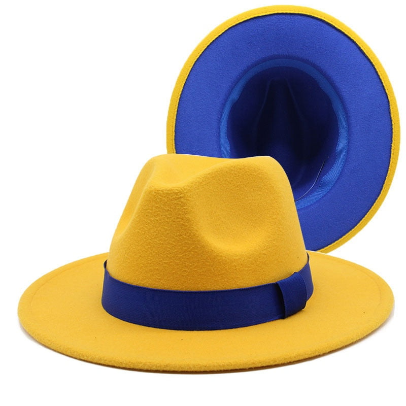 Patchwork Wide Brim Two Tone Felt Fedora Hat