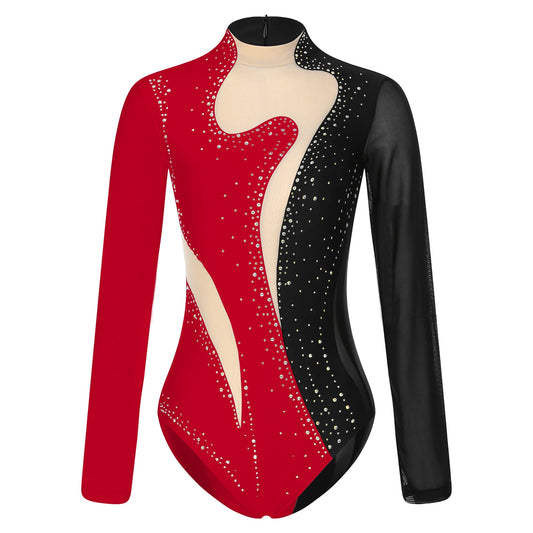 Sparkling Rhinestone Sheer Mesh Long Sleeve Bodysuit