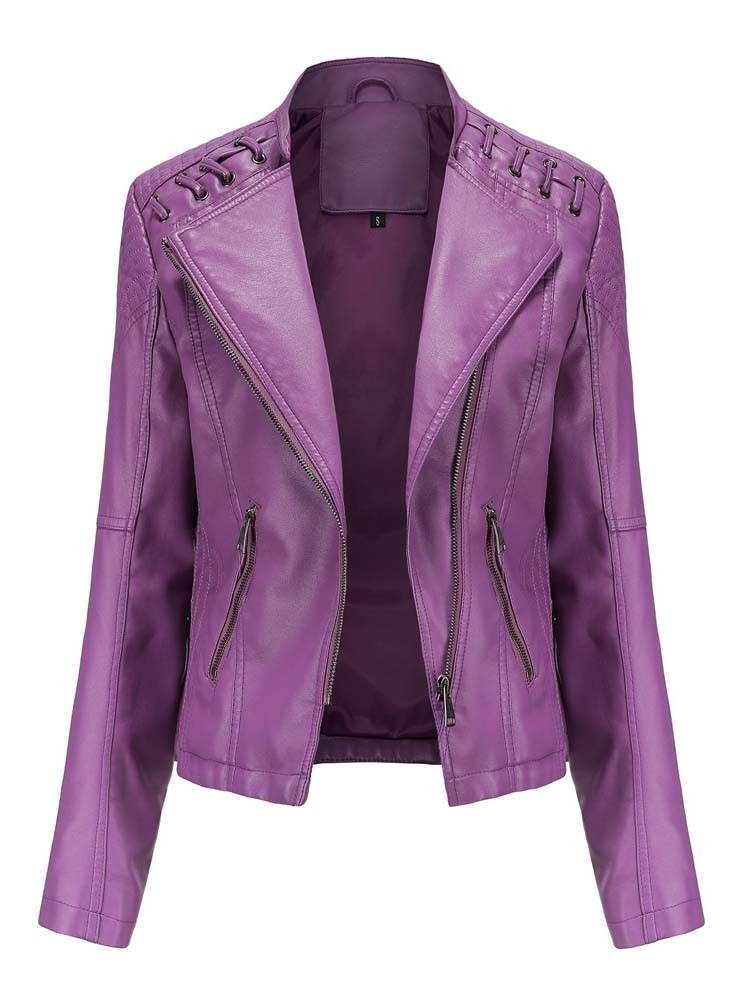 Faux Leather Ladies Zipper Slim Biker Motorcycle Jacket