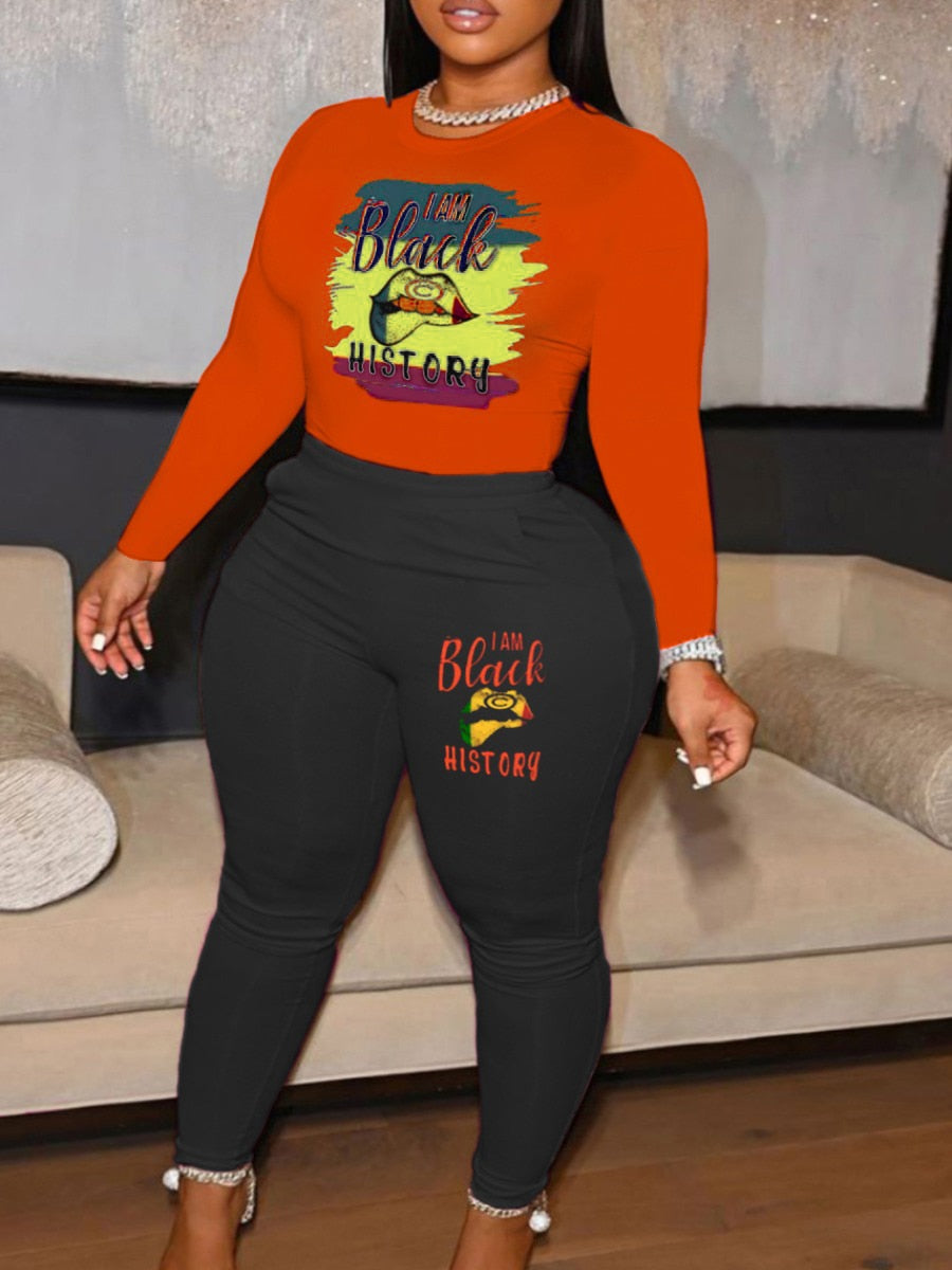 Tune Squad /Heart / IDK IDC IDGAF Printed Long Sleeve Women's O-Neck T-Shirt + Pants 2-Piece Set to 5X Plus Size